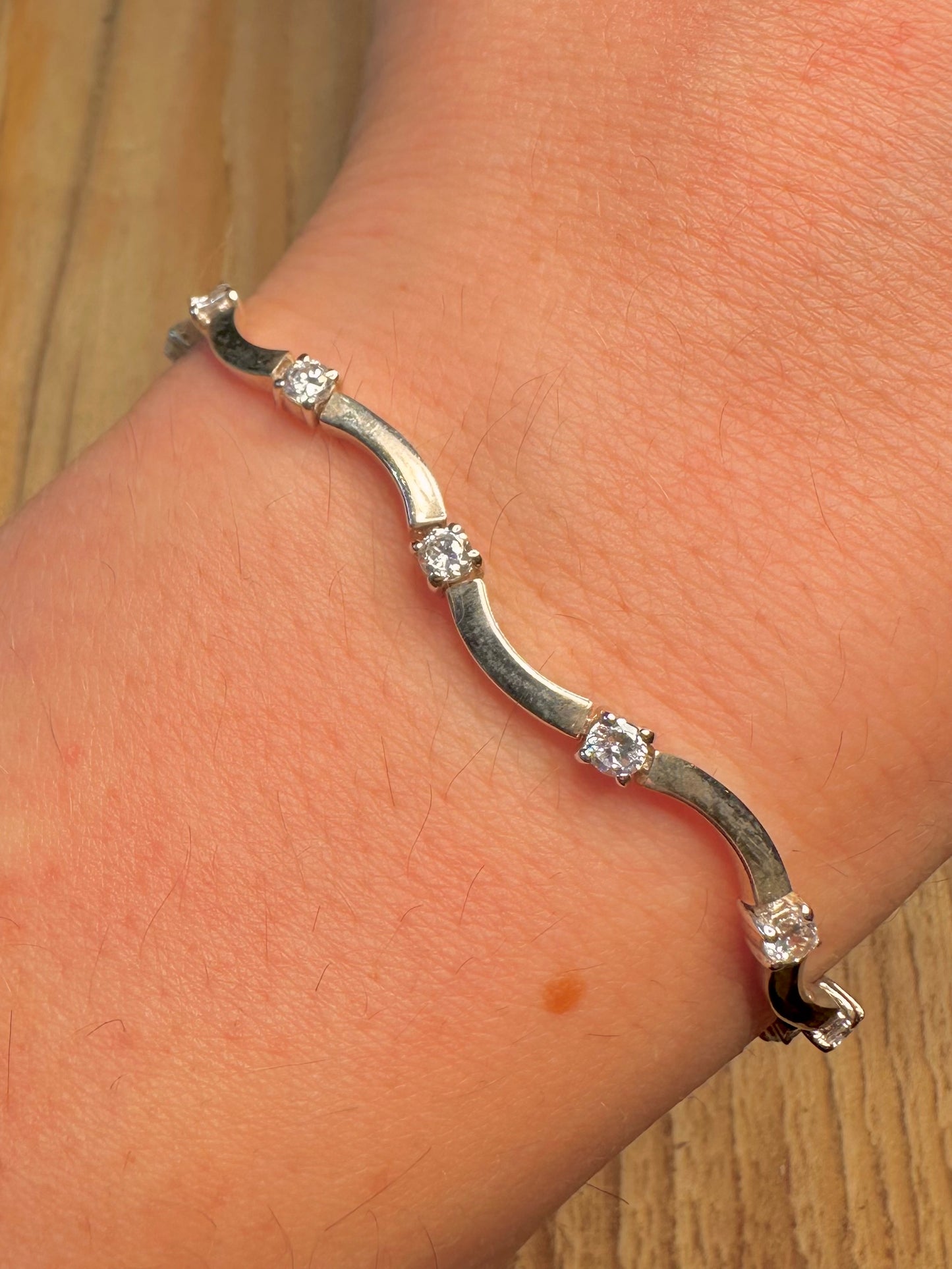 Modern Wavy CZ 925 Sterling Silver 7.8 inch Bracelet