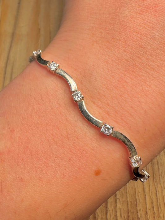 Modern Wavy CZ 925 Sterling Silver 7.8 inch Bracelet