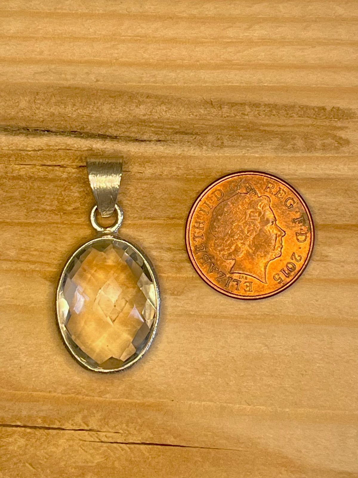 Clear Quartz Faceted Oval 925 Sterling Silver Pendant