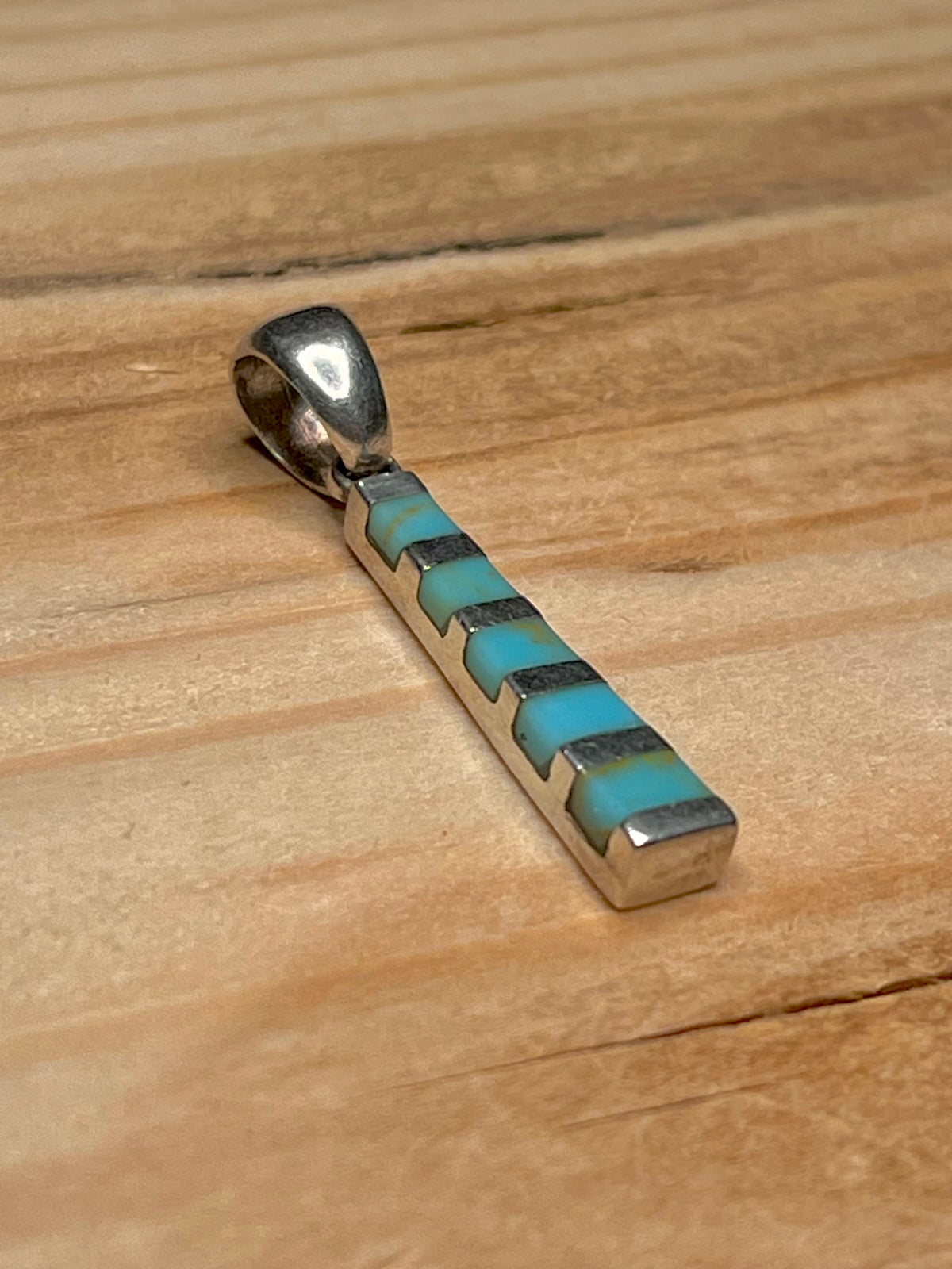 Small Striped Turquoise 950 Sterling Silver Pendant