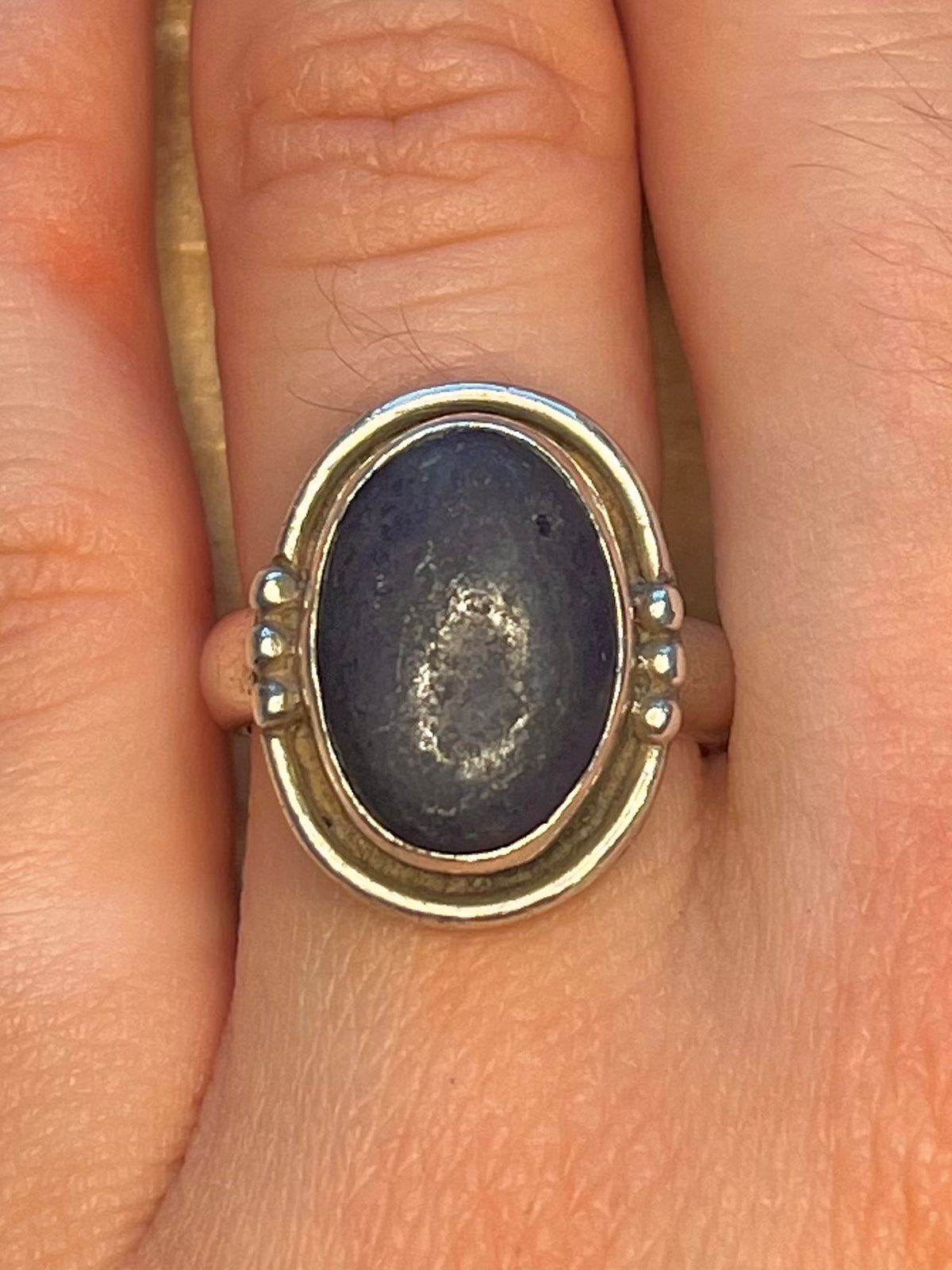 Oval Lapis Lazuli 925 Sterling Silver Size J Ring