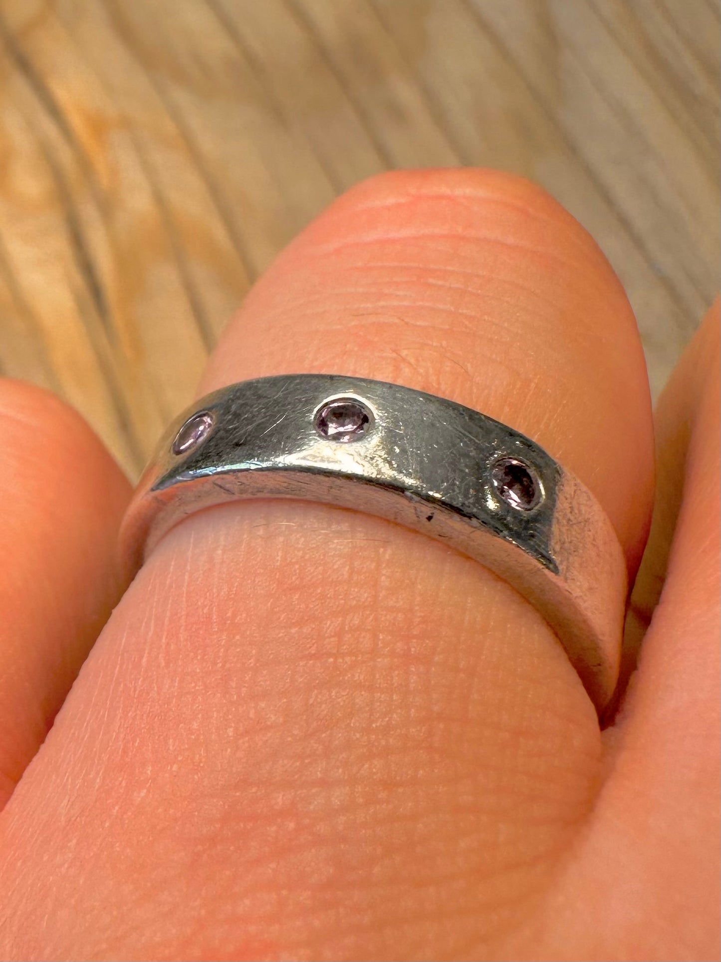 Modern Purple CZ Stone Band 925 Silver Size P Ring