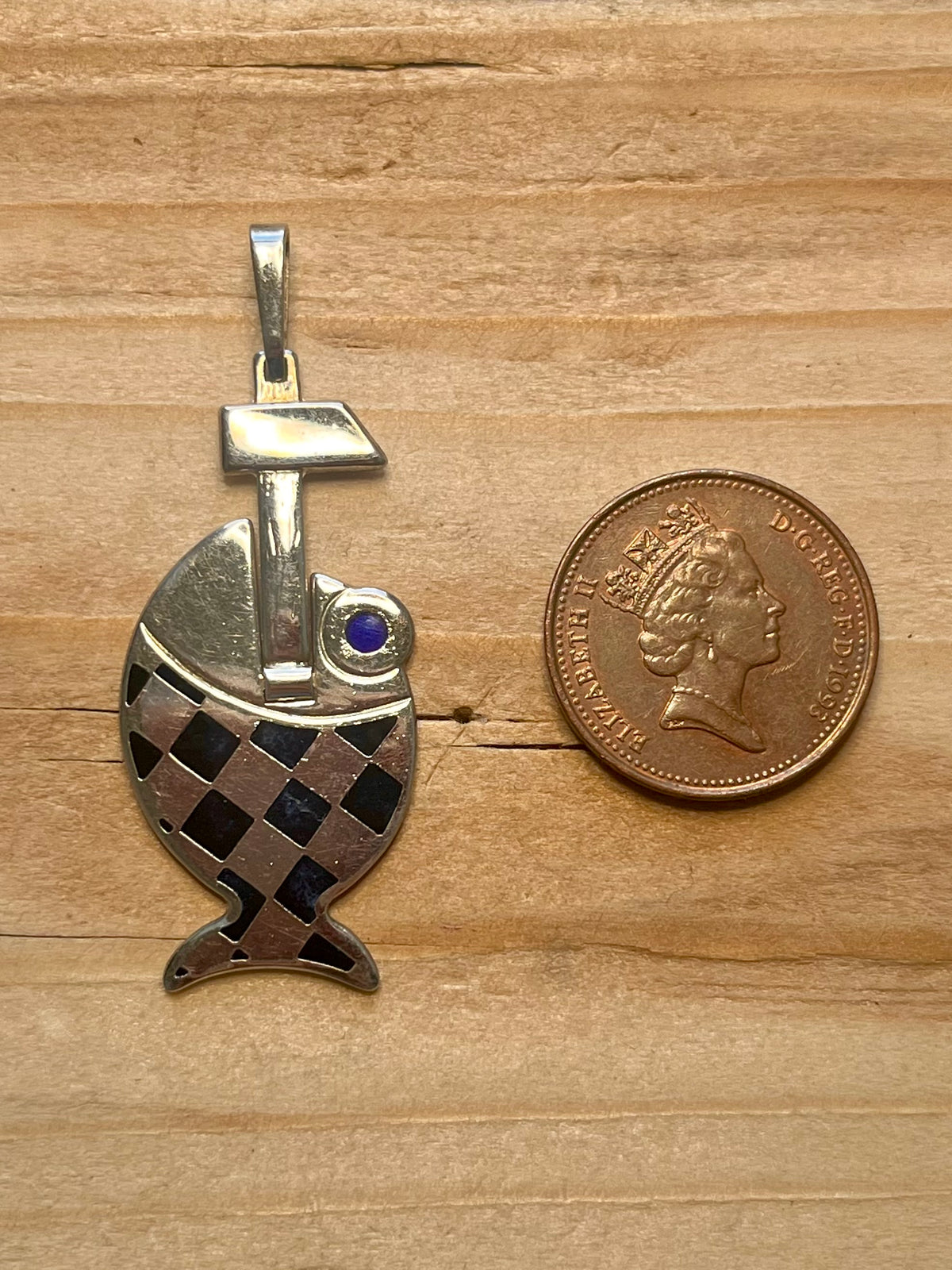 Checkered Fish 925 Italy UNOaERRE Italy 925 Sterling Silver Pendant