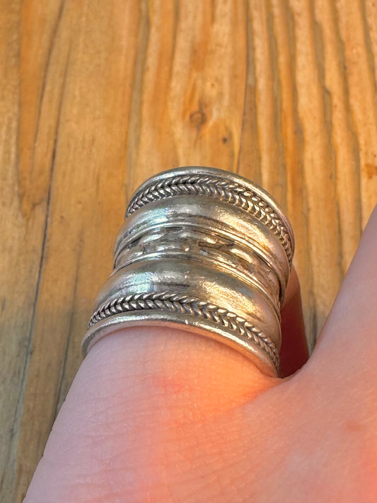 Long Wide Boho Style Woven Rope 925 Sterling Silver Size N1/2 Ring