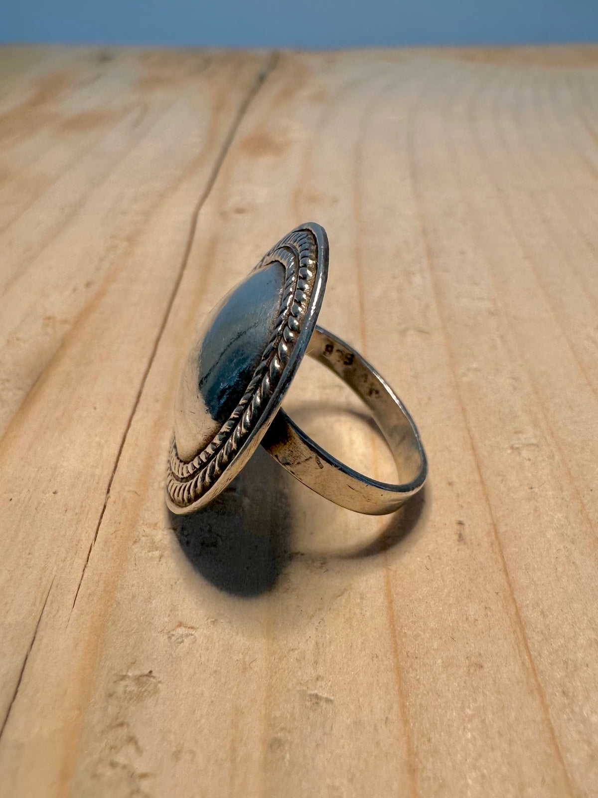 Large Circular Rope Engraved Statement 925 Sterling Silver Size L Ring