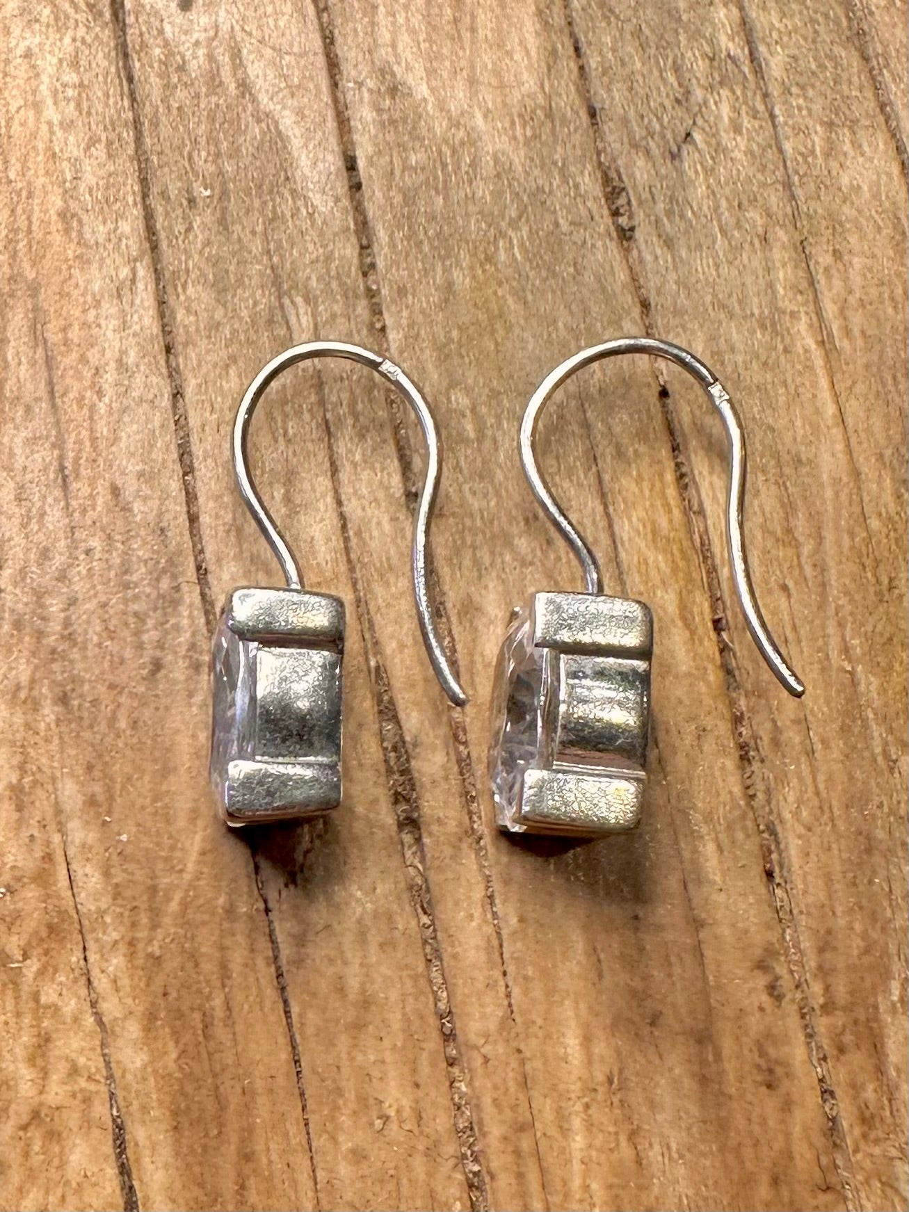 Modernist Oval Cut Cubic Zirconia 925 Sterling Silver Earrings