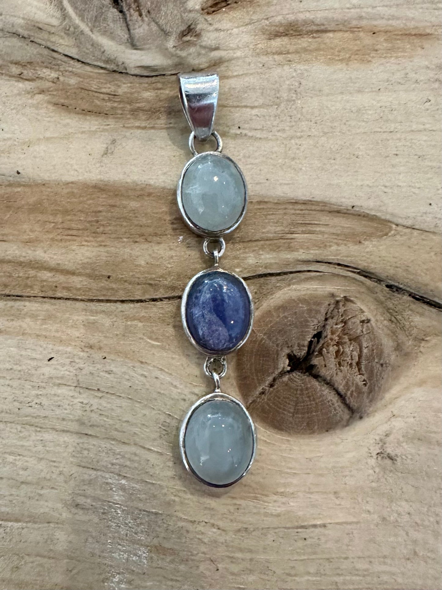 Modern Moonstone and Kyanite Dangle 925 Silver Pendant