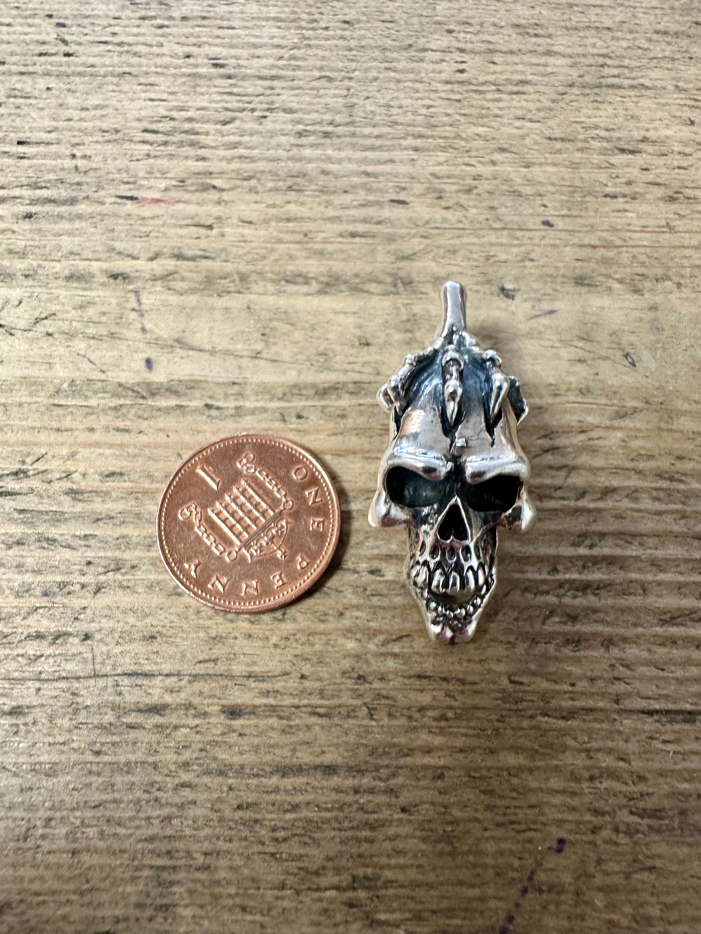 Modernist Skull and Hand Head 925 Silver Pendant