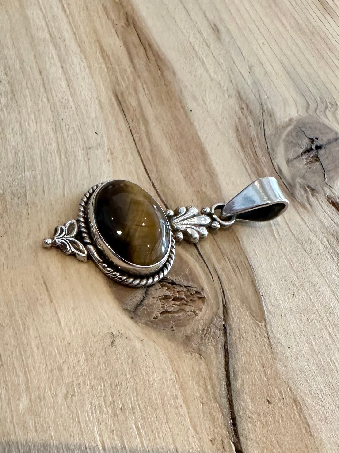 Vintage Tigers Eye Tribal 925 Silver Pendant