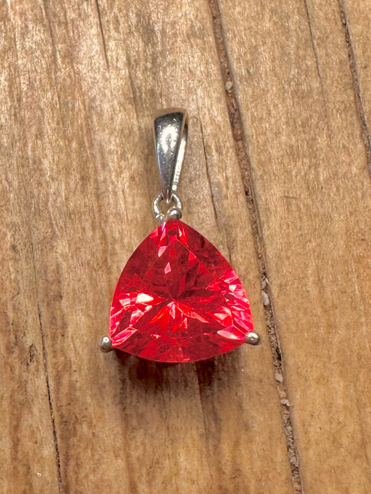 Modern Red Triangle Stone 925 Sterling Silver Pendant