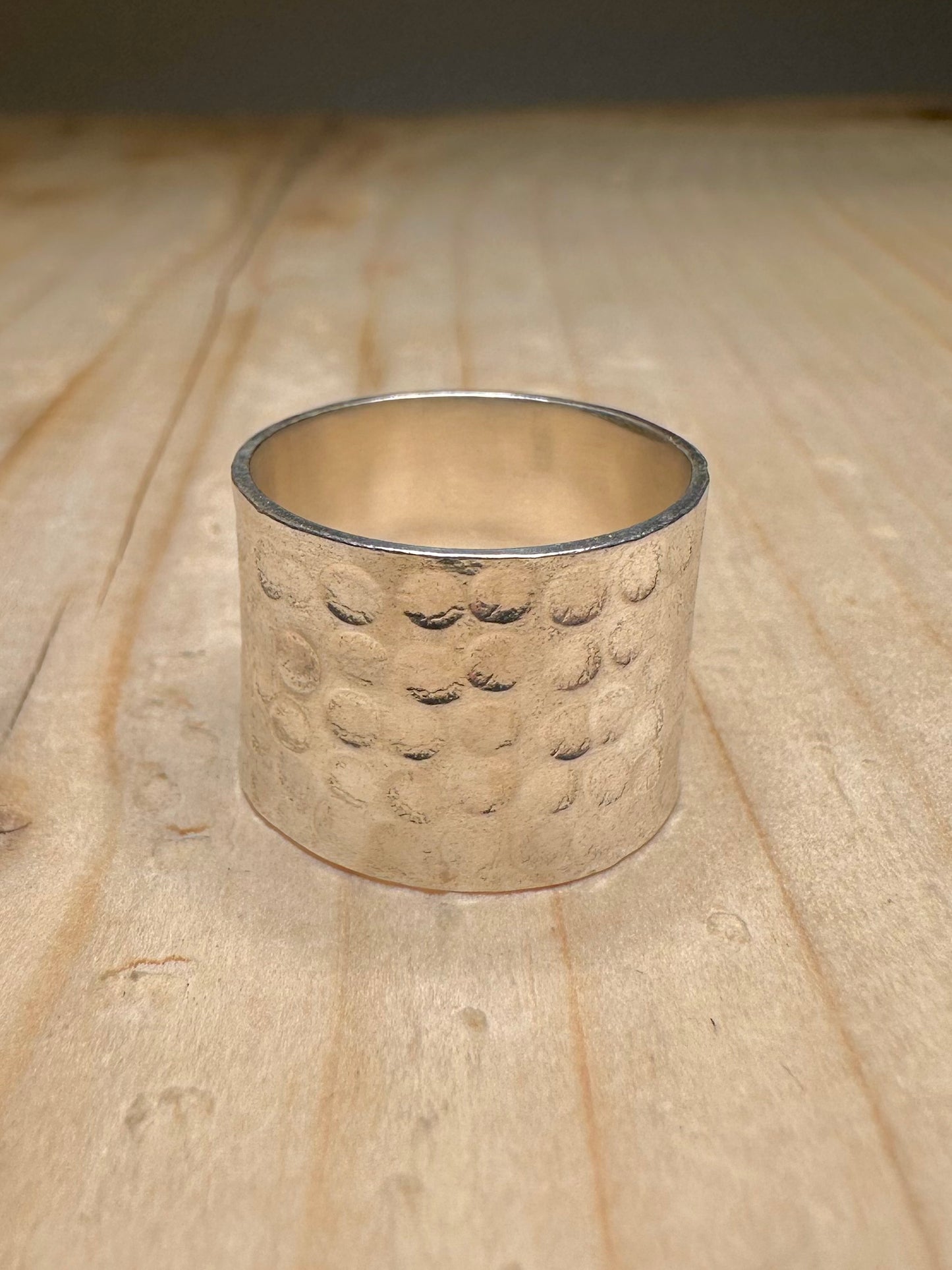 Hammered Wide Band 925 Sterling Silver Size M Ring