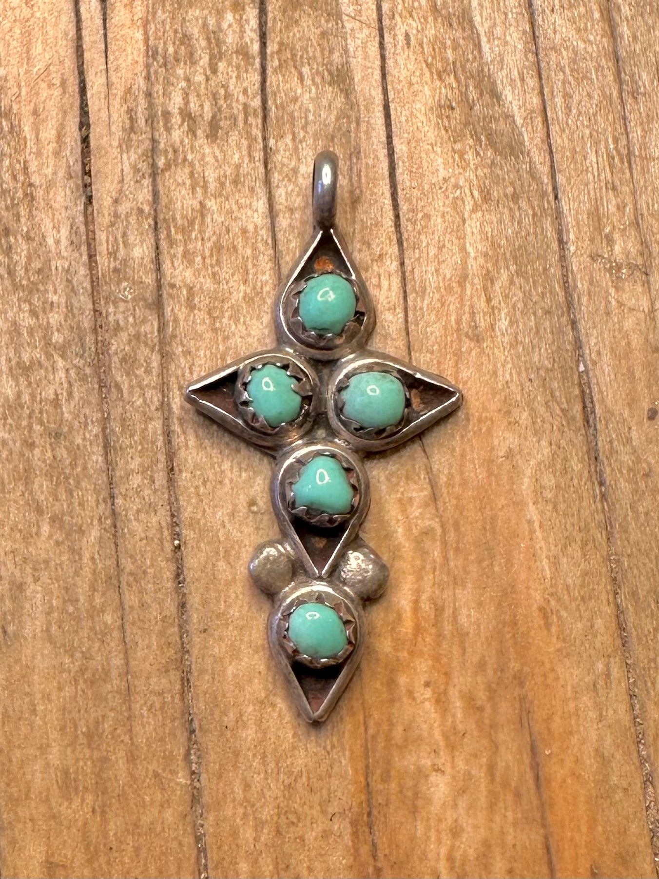 Vintage Navajo Turquoise Cross 925 Sterling Silver Pendant