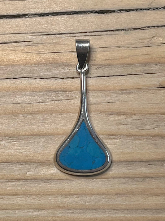 Bell Shaped Turquoise Inlay 925 Sterling Silver Pendant