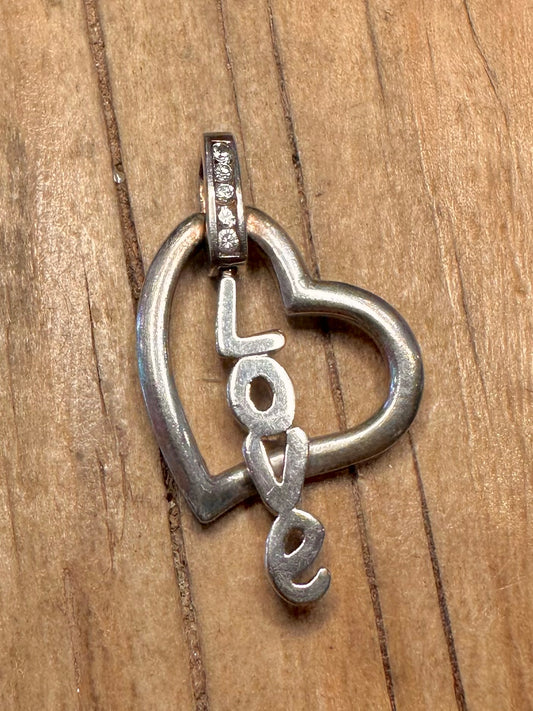 Vintage Heart Love White CZ Stone 925 Sterling Silver Pendant