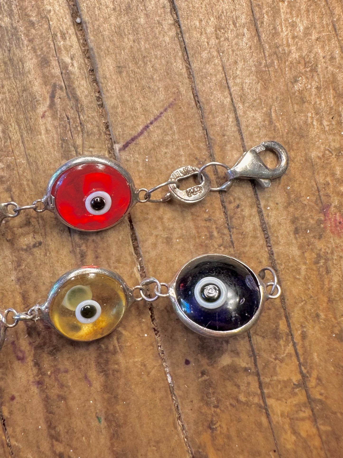 Evil Eye Multi Coloured 925 Sterling Silver 7.4 inch Bracelet