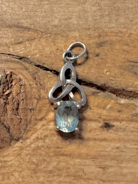 Vintage Blue Topaz Celtic 925 Silver Pendant