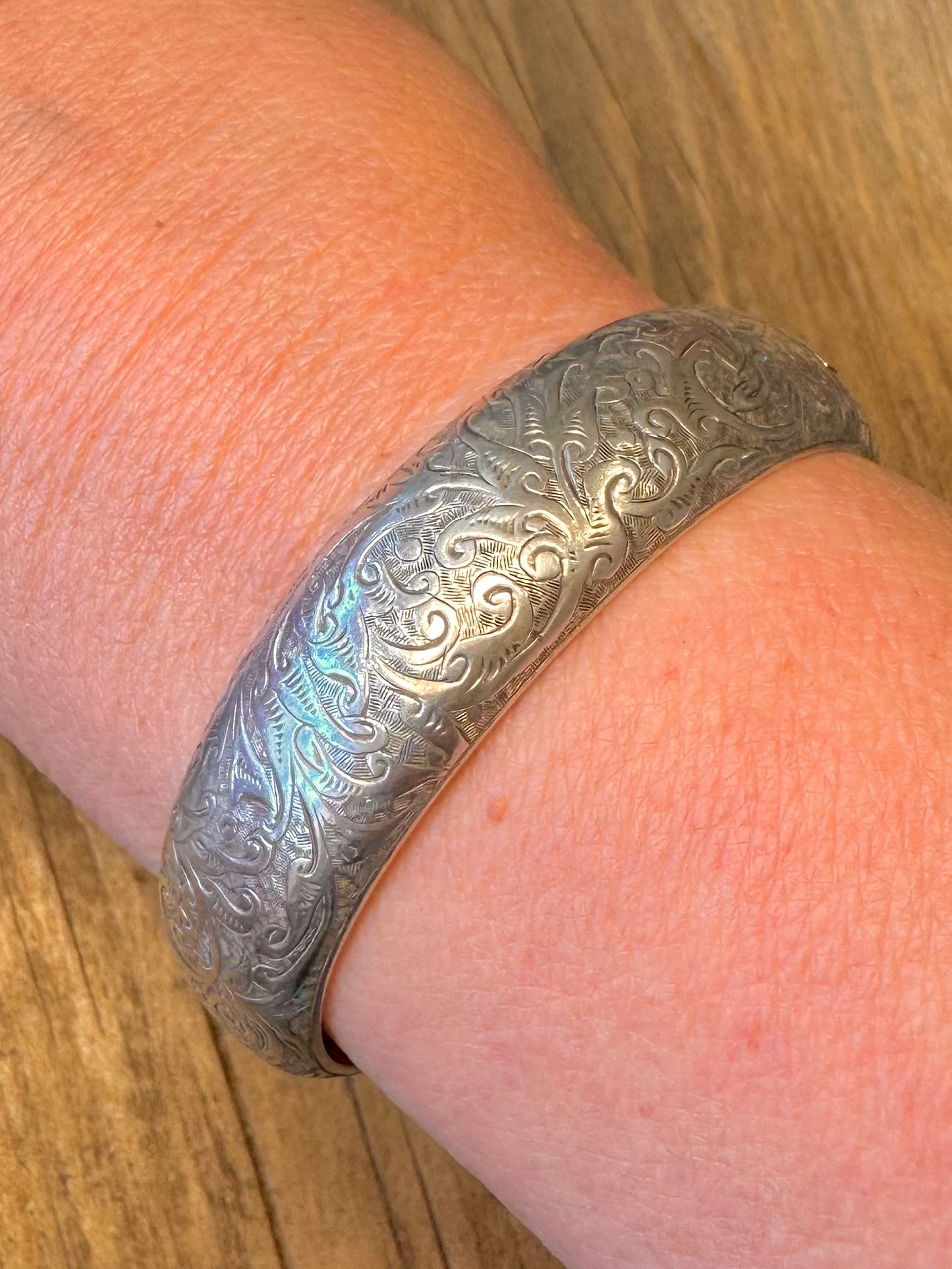 Victorian Registered 1878 Engraved Rounded 925 Sterling Silver Bangle