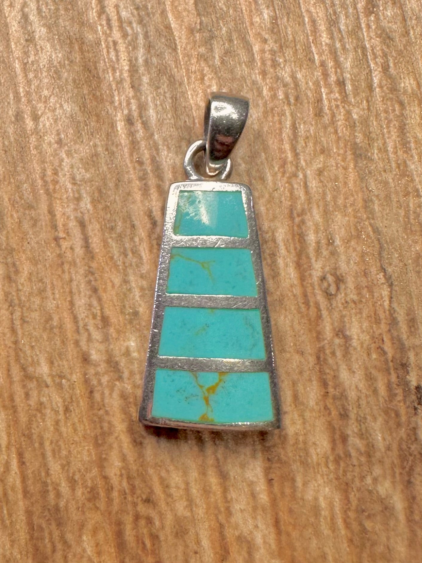 Vintage Turquoise Rectangle 925 Sterling Silver Pendant