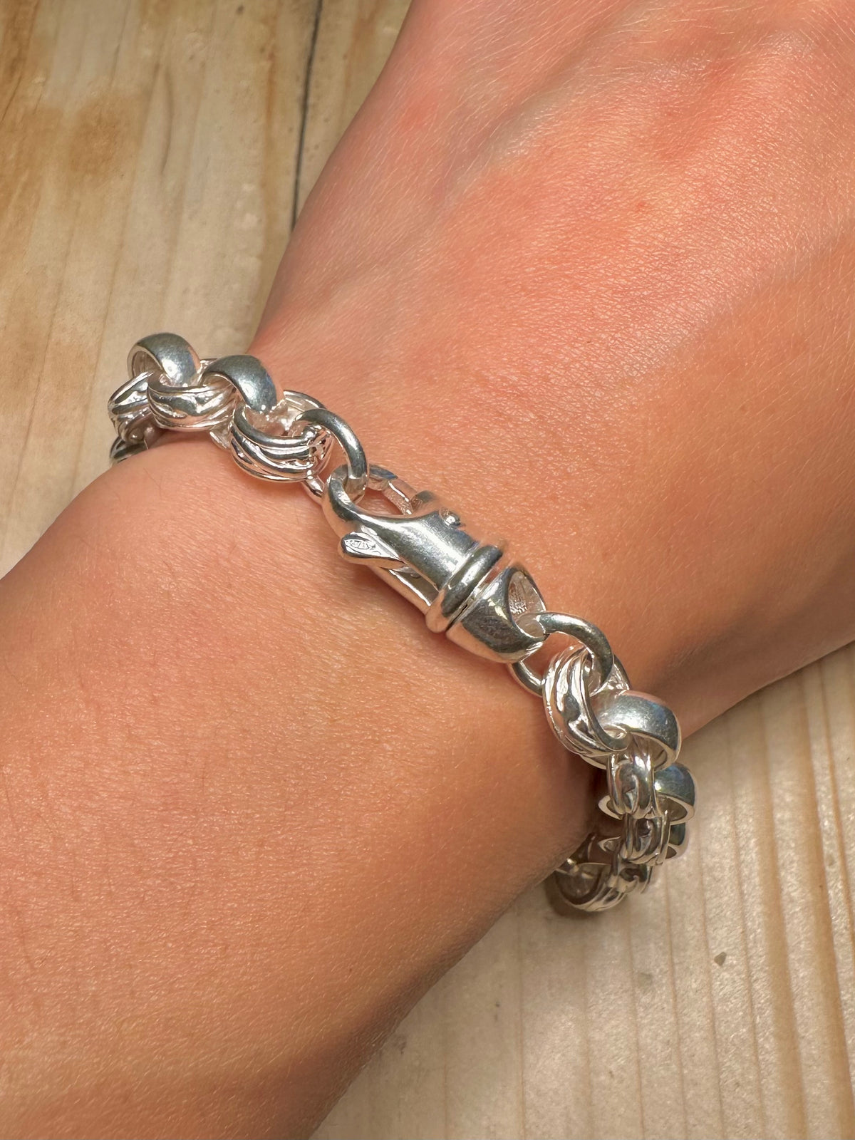 Chunky Patterned Belcher Link 925 Sterling Silver 7.25 inch Bracelet