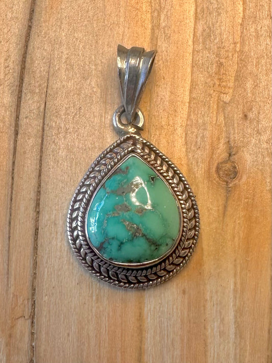 Vintage Turquoise Tribal 925 Sterling Silver Pendant