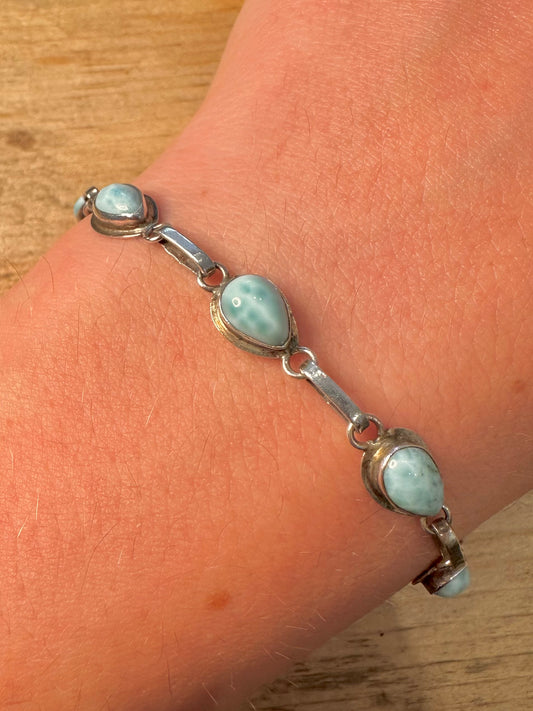 Vintage Larimar Oval 925 Silver 7.1 inch Bracelet