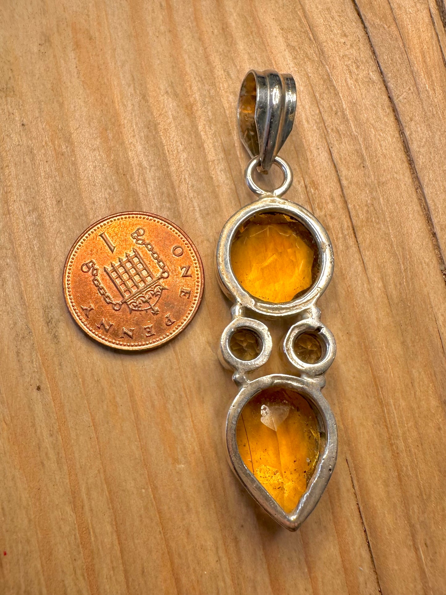 Vintage Orange Yellow Citrine 925 Sterling Silver Pendant