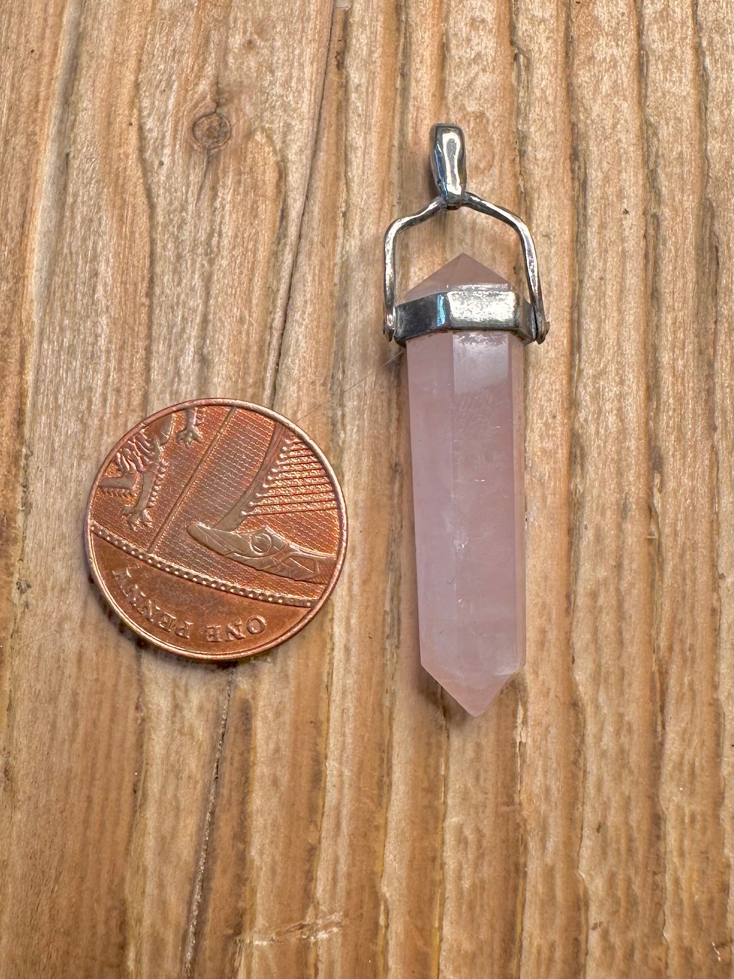 Vintage Rose Quarts Point 925 Sterling Silver Pendant