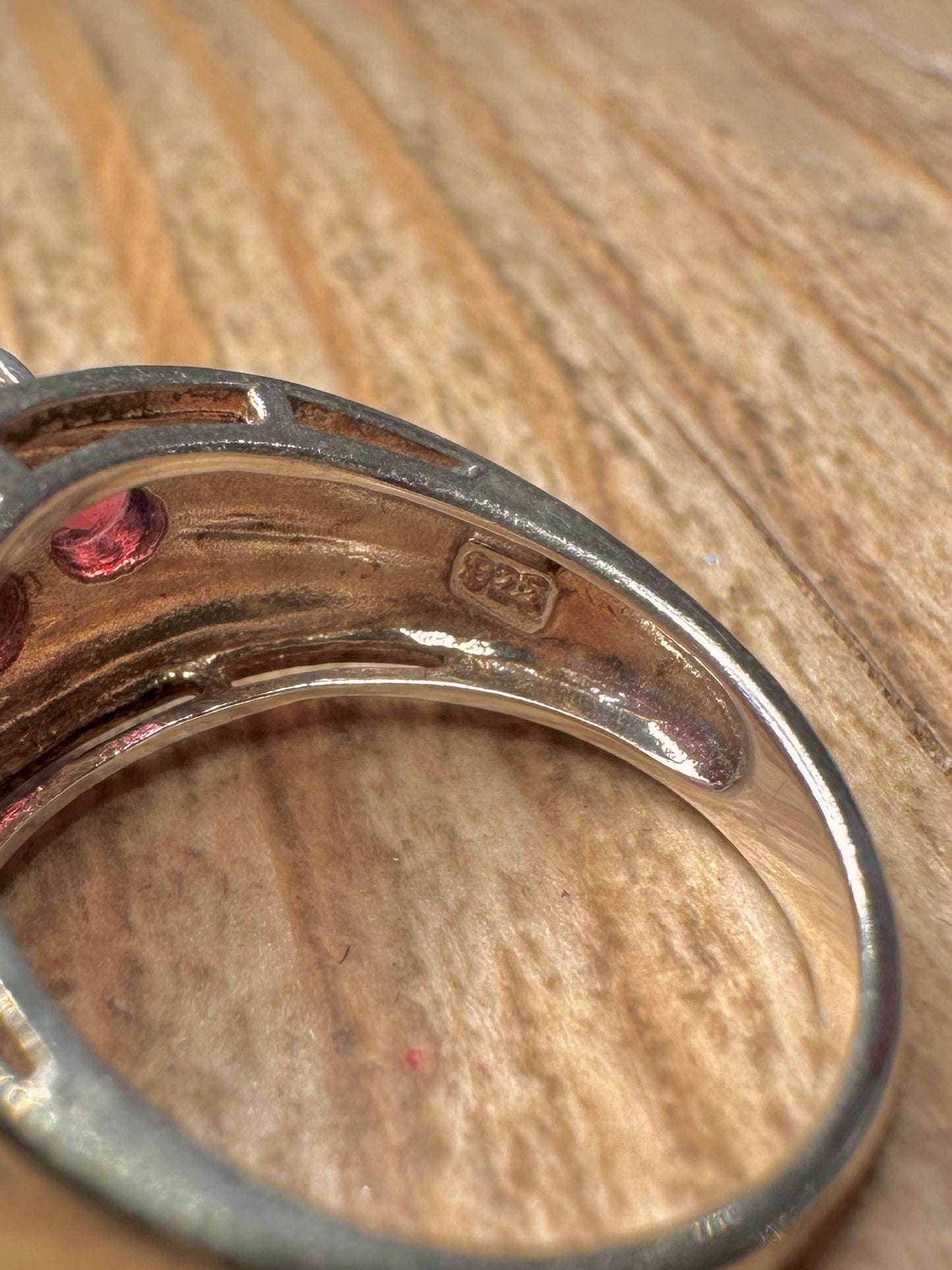 Vintage Garnet Cluster 925 Sterling Silver Size J Ring