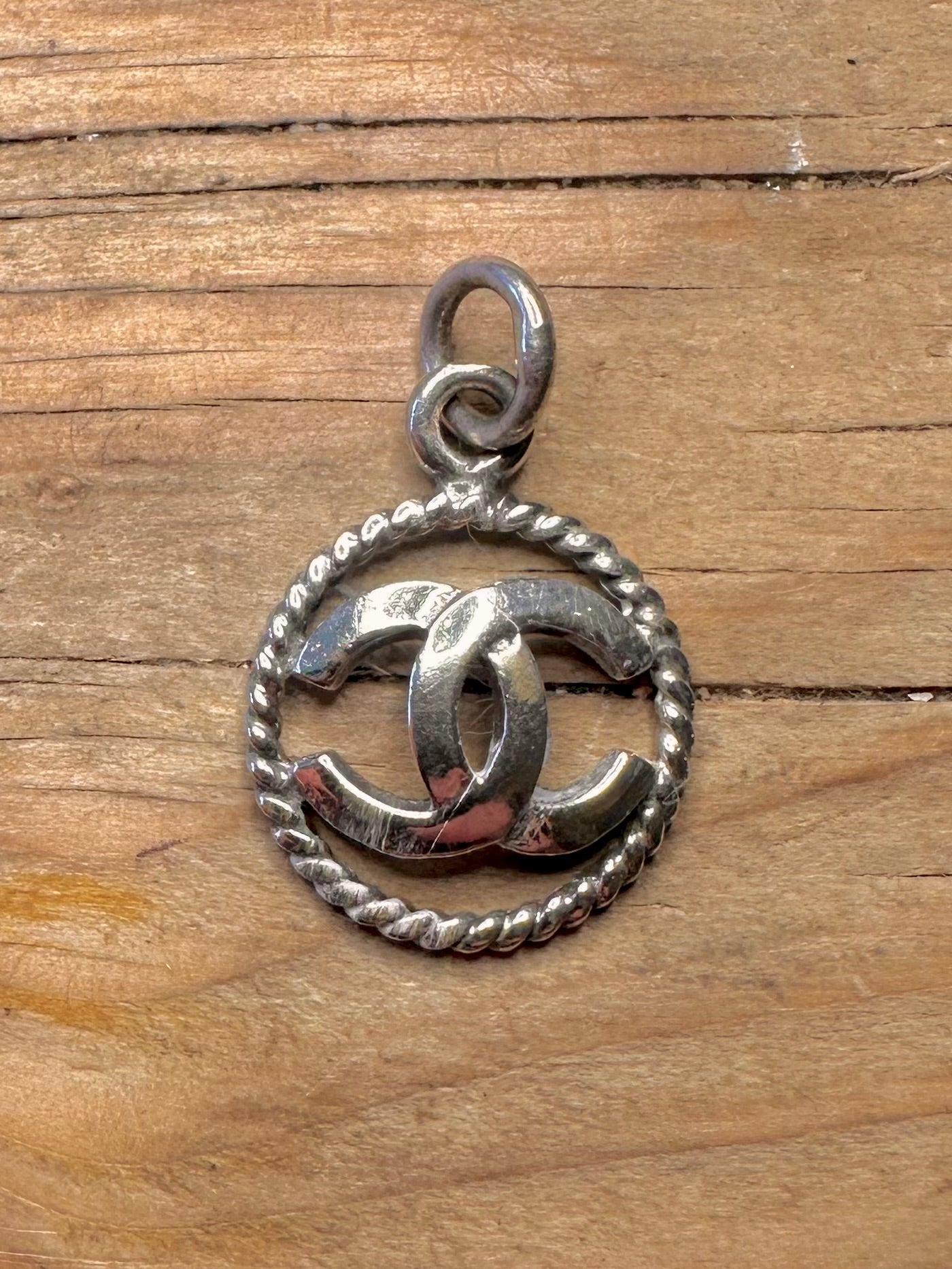 Vintage Chanel Style Circle 925 Sterling Silver Pendant