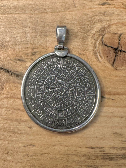 Vintage Aztec Calendar Circle 925 Silver Pendant