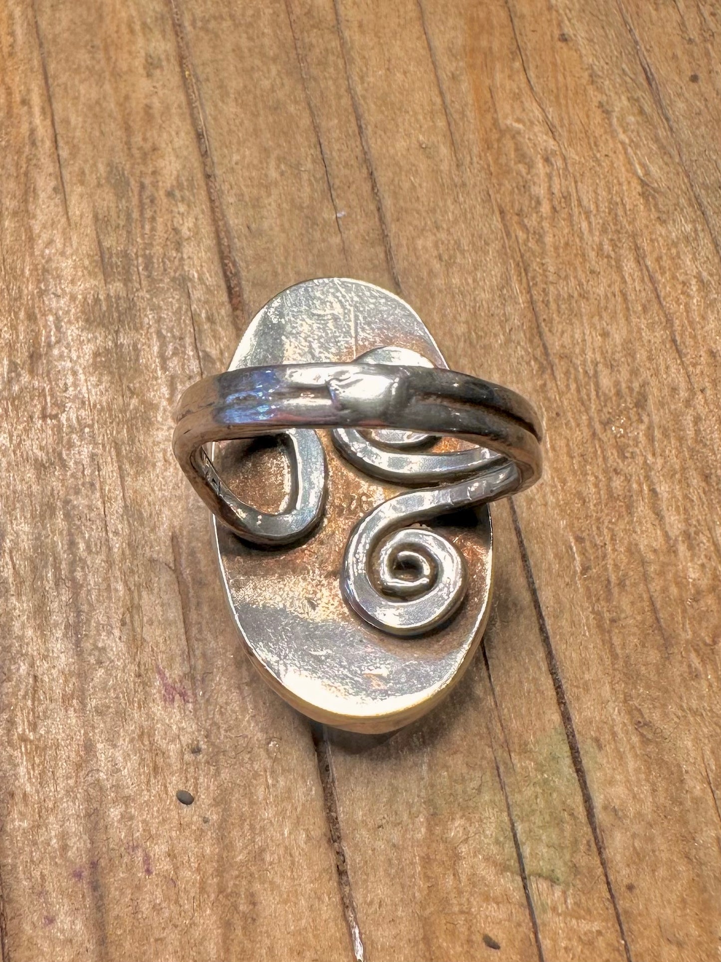 Vintage Red White Painted Flower Design Oval 925 Sterling Silver Size M1/2 Ring