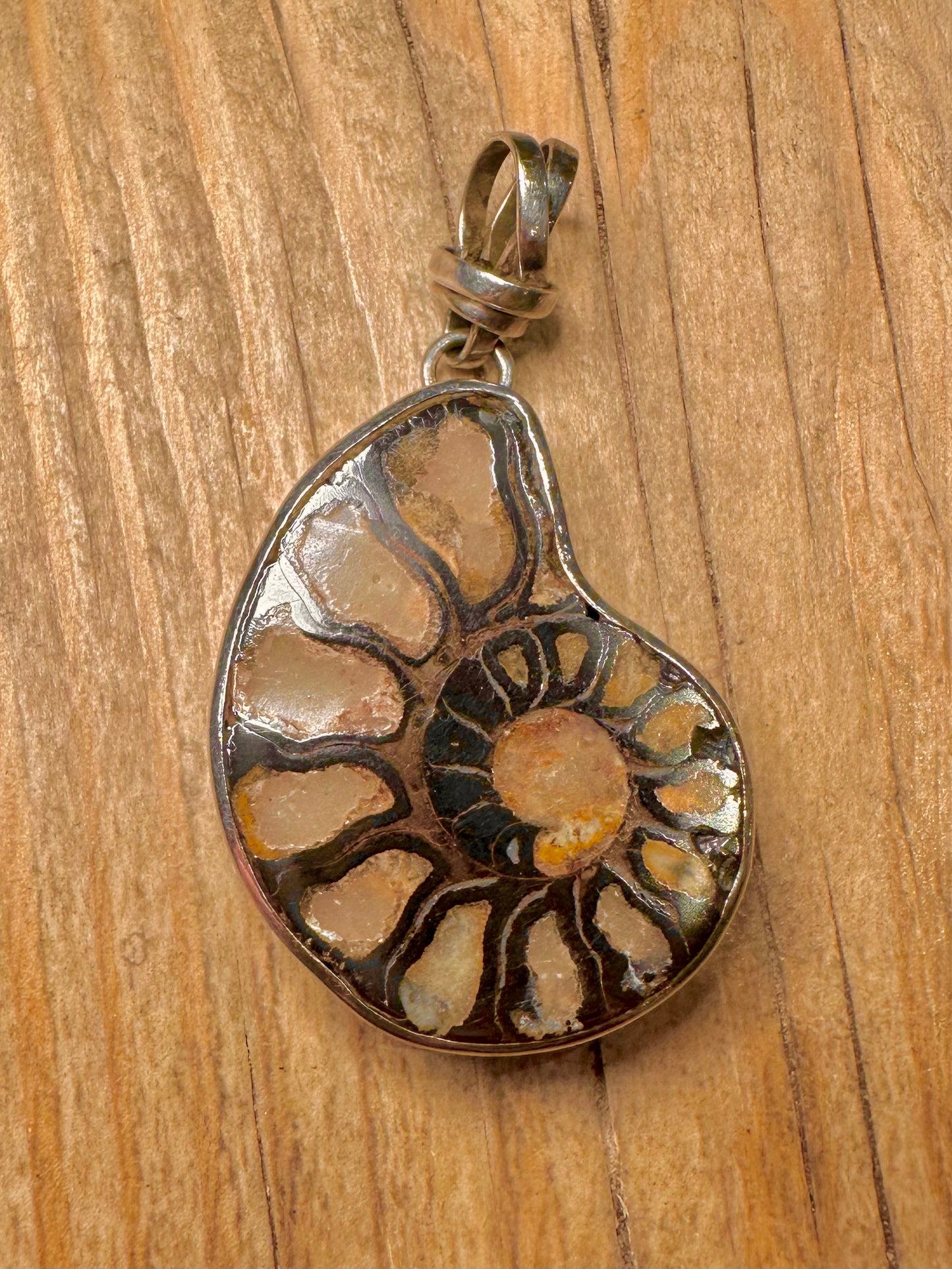 Vintage Ammonite Fossil 925 Sterling Silver Pendant
