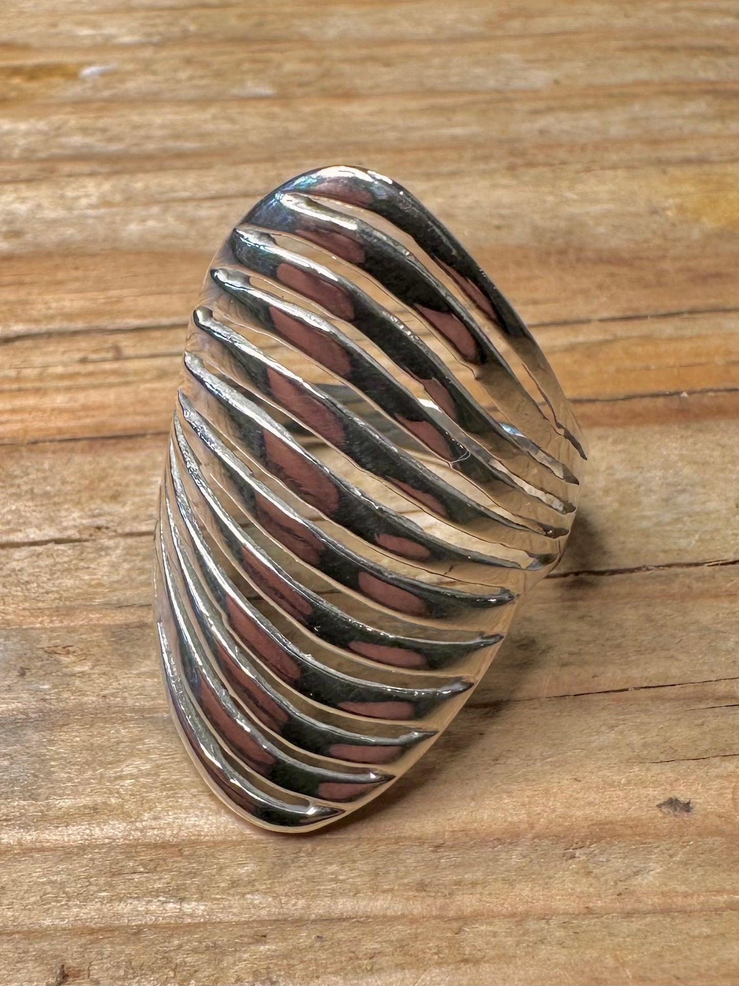 Abstract Wavy Layer 925 Sterling Silver Size R Ring