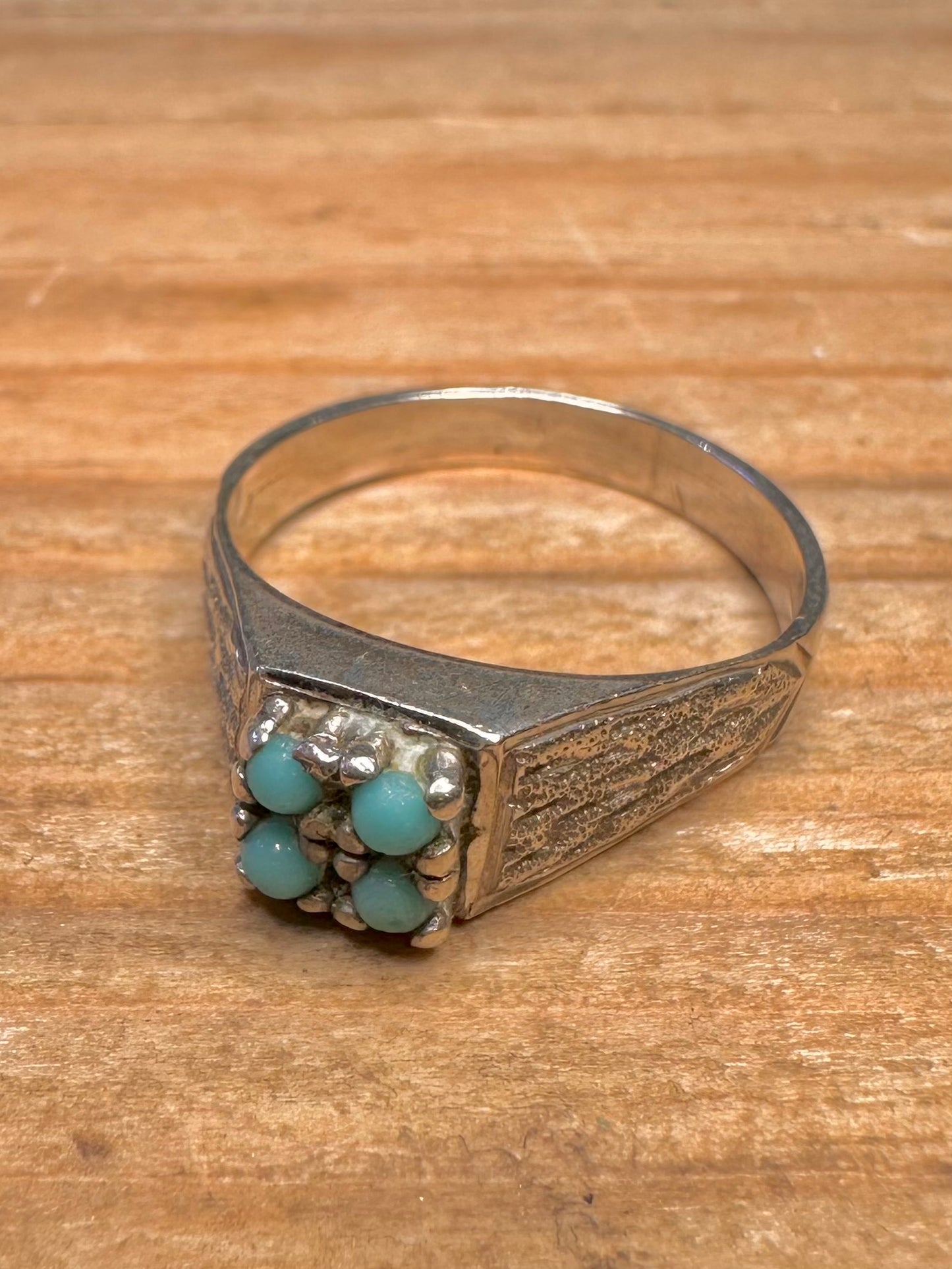 Vintage Turquoise Square Textured 925 Sterling Silver Size N1/2 Ring