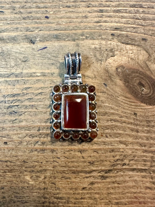 Vintage Carnelian Rectangle 925 Silver Pendant