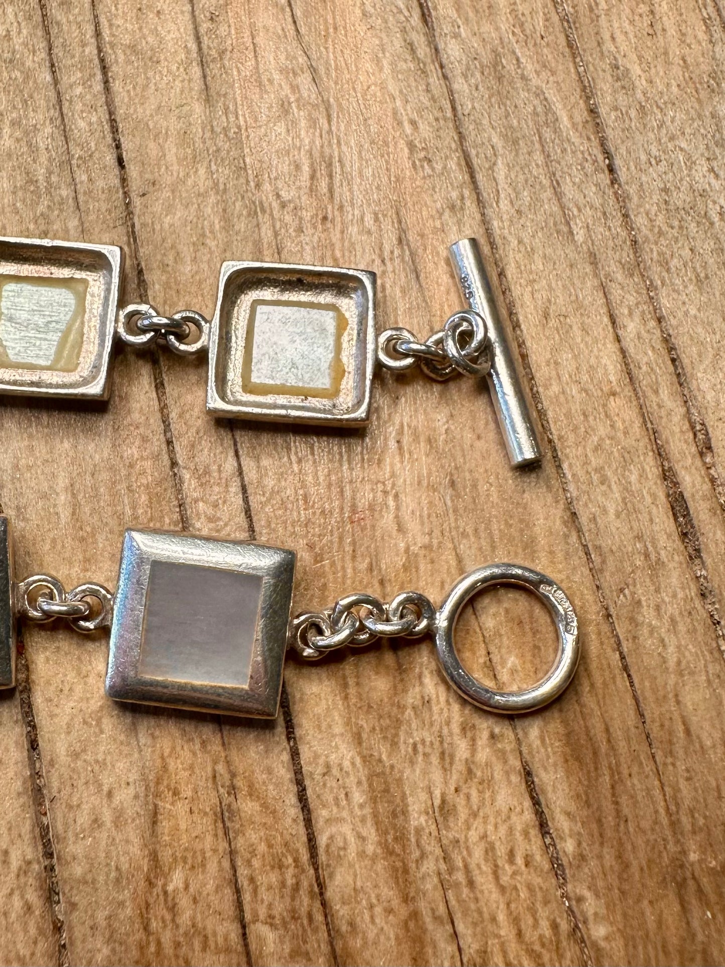 Modernist Mother of Pearl 925 Sterling Silver 7 inch Bracelet