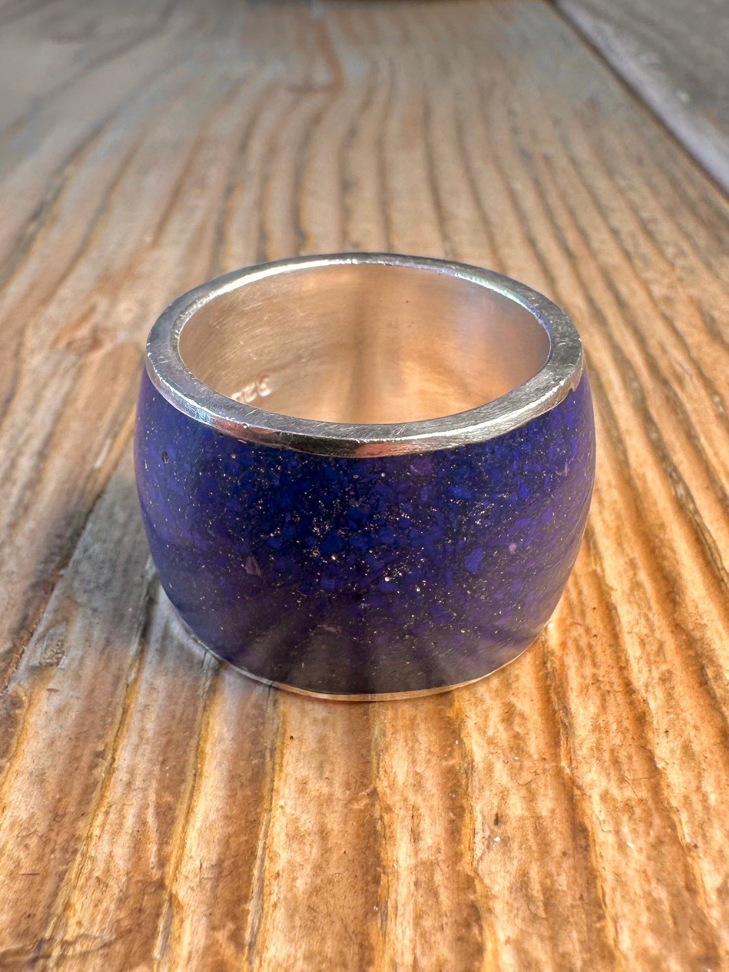 Lapis Lazuli Inlay Wide Band 925 Sterling Silver Size V Ring