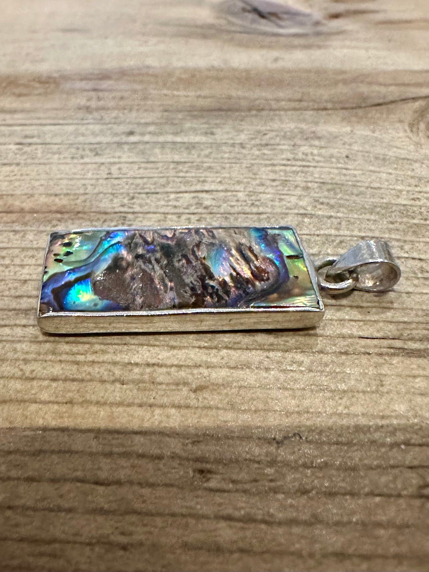 Vintage Abalone Rectangle 925 Silver Pendant