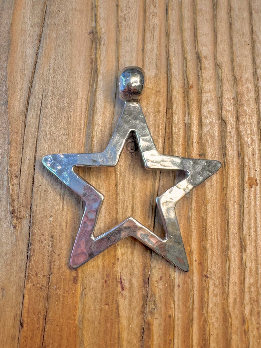 Large Hammered Star 925 Sterling Silver Pendant