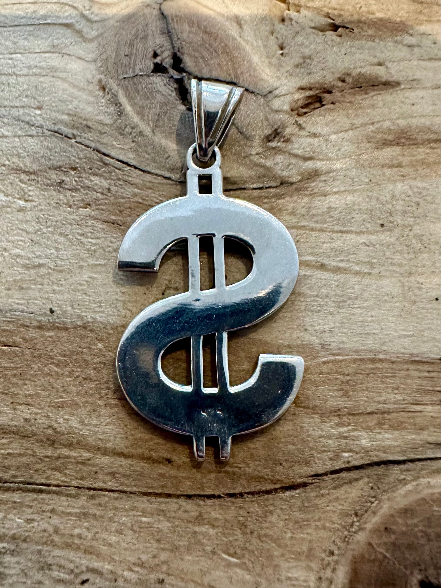 Vintage CZ Stone Dollar Sign 925 Silver Pendant