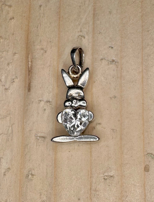 Rabbit CZ Heart 925 Sterling Silver Pendant