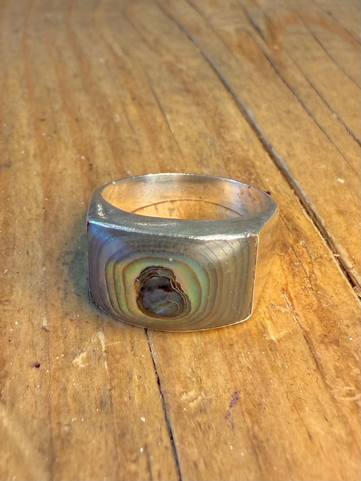 Abalone Inlay Rectangle Mexico 925 Sterling Silver Size M Ring