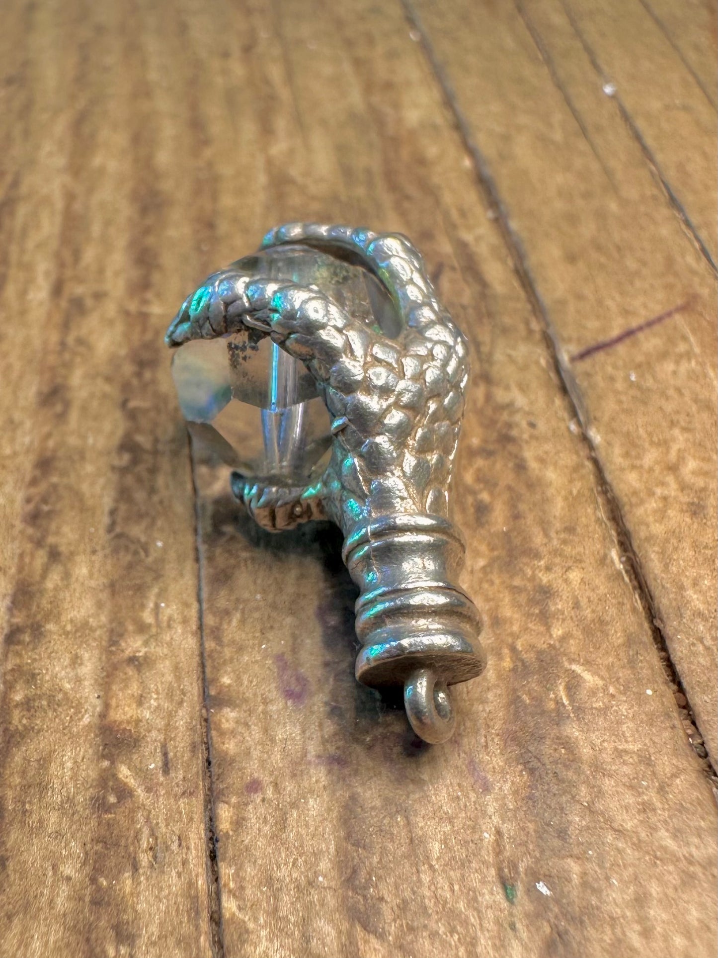Talon Claw with Crystal Textured 925 Sterling Silver Charm Pendant