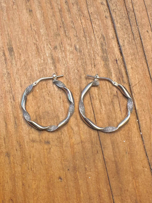 Twisted Textured Hoops 925 Sterling Silver Earrings