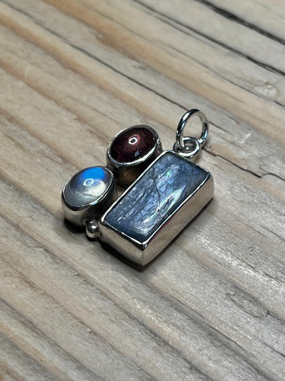 Multi Gemstone Rectangle and Oval 925 Marked Si Sterling Silver Pendant