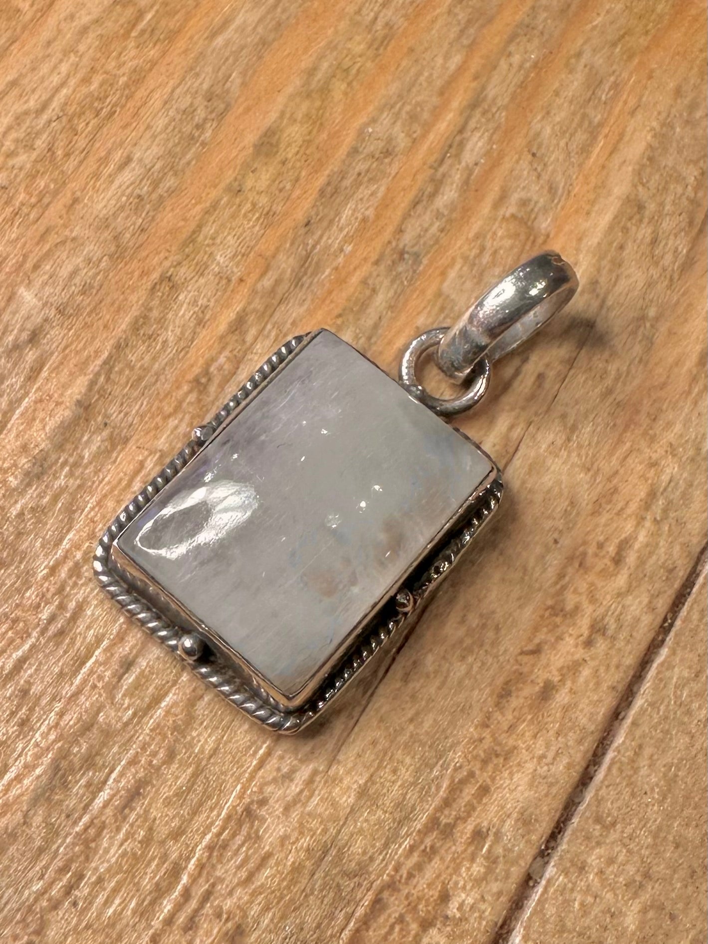 Vintage Moonstone Rectangle 925 Sterling Silver Pendant