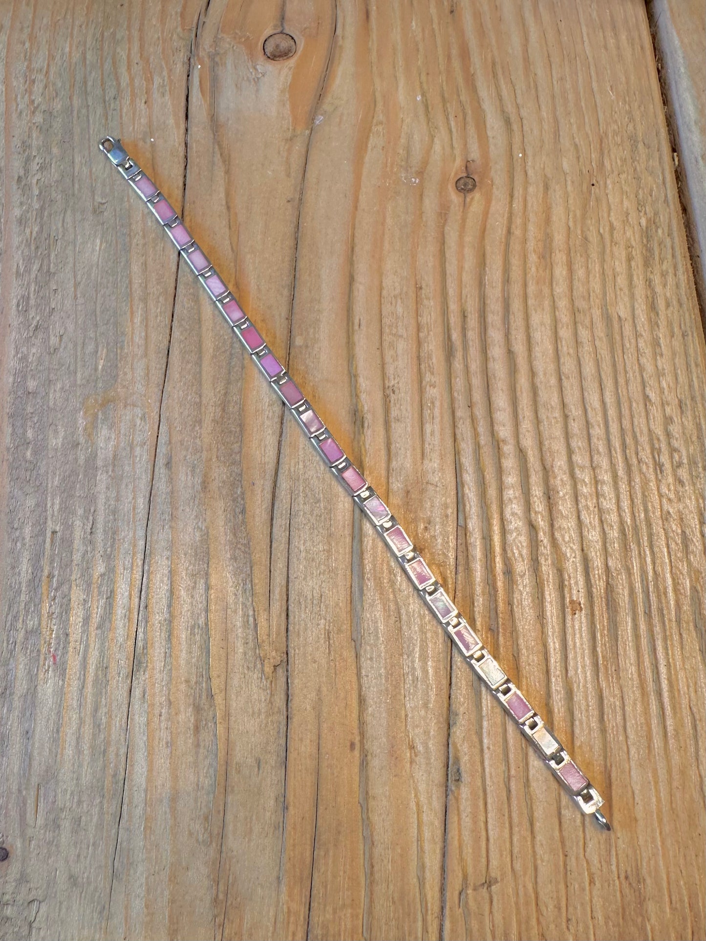 Pink Mother of Pearl Bar Link 925 Sterling Silver 7.5 inch Bracelet