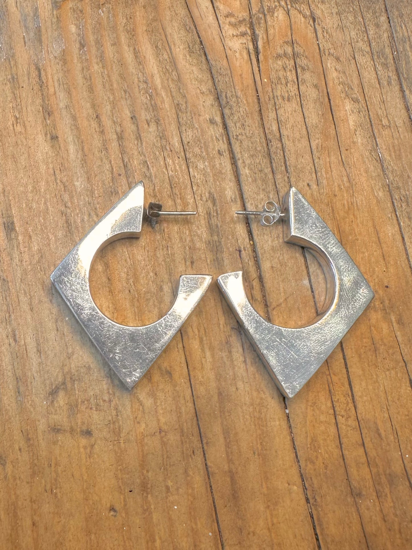 Chunky Geometric Half Hoop Mexico 925 Sterling Silver Earrings