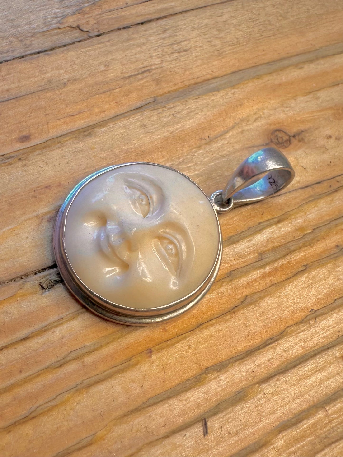 Moon Face White 925 Sterling Silver Pendant