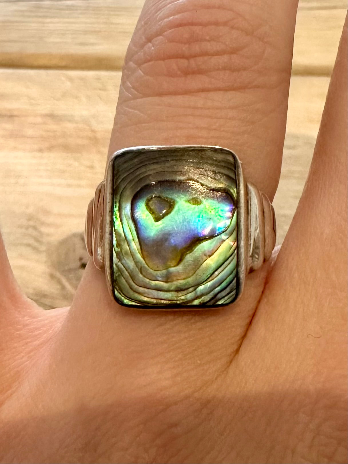 Vintage Abalone Signet 925 Silver Size P Ring